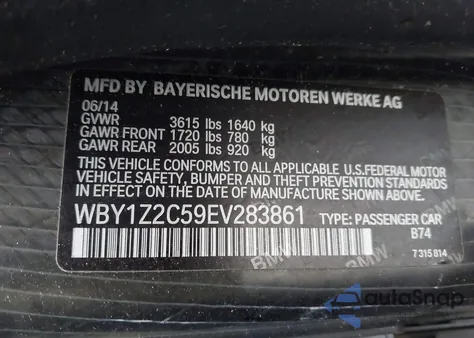 2014 BMW I3 z USA, uszkodzony, nr VIN WBY1Z2C59EV283861